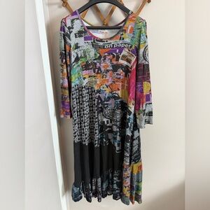 Orientique Australian Mixed Print Lagenlook Cotton Midi Dress Small